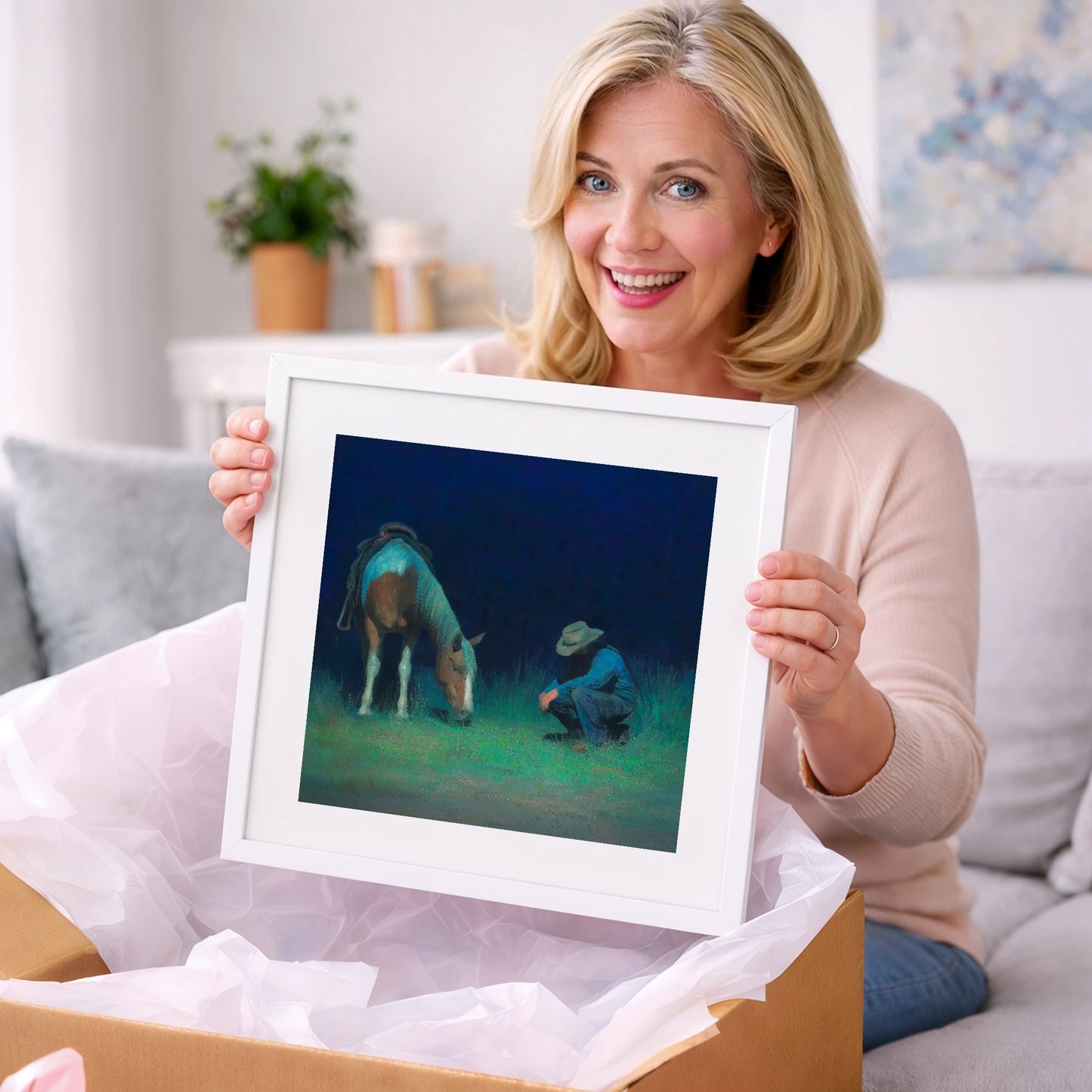 Under An Indigo Sky - horse & rider art gift idea for horse lovers