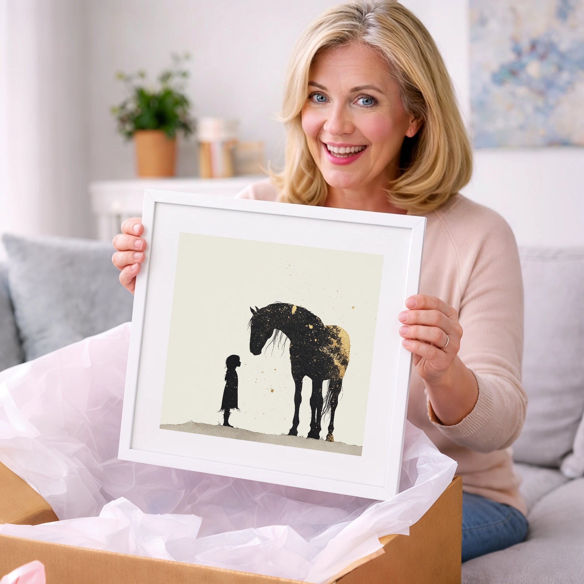 Whispers in Gold - horse & rider art gift idea for horse lovers