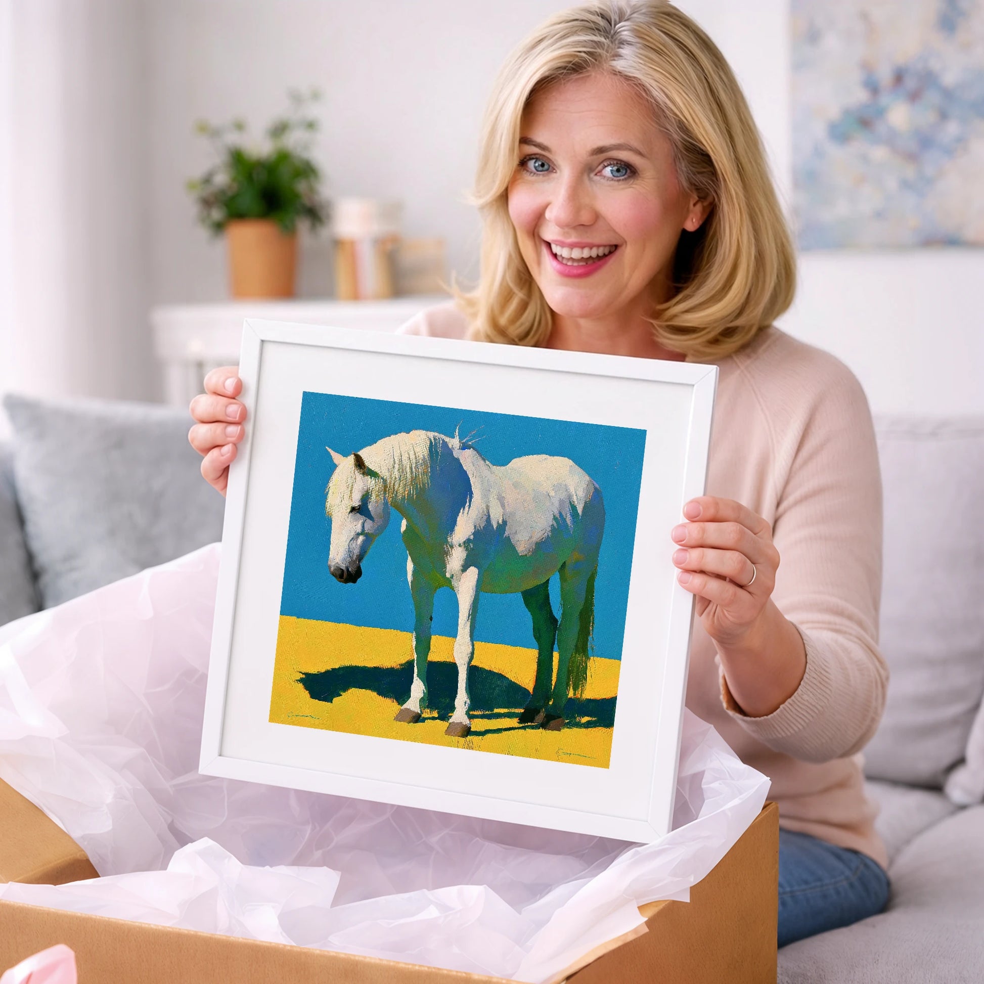 Sunlit Grey Horse Blue Sky - horse breed art gift idea for horse lovers