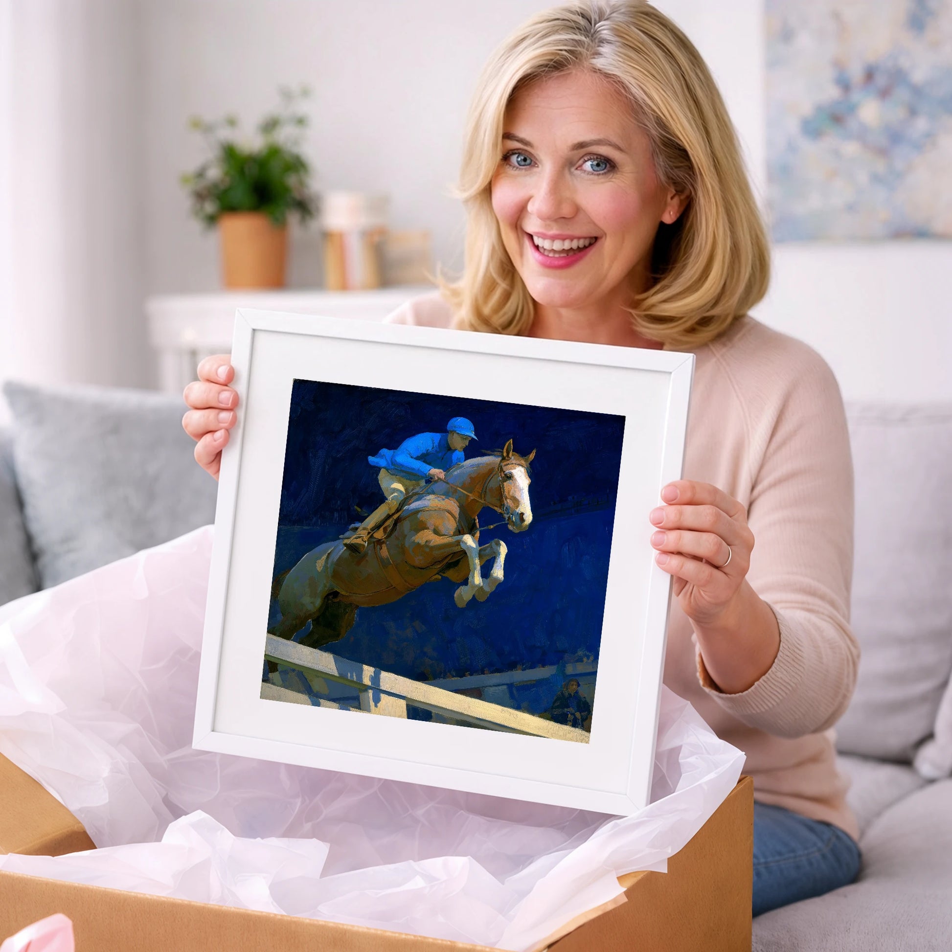 Bold Cobalt Clearance - show jumping horse art gift idea for horse lovers