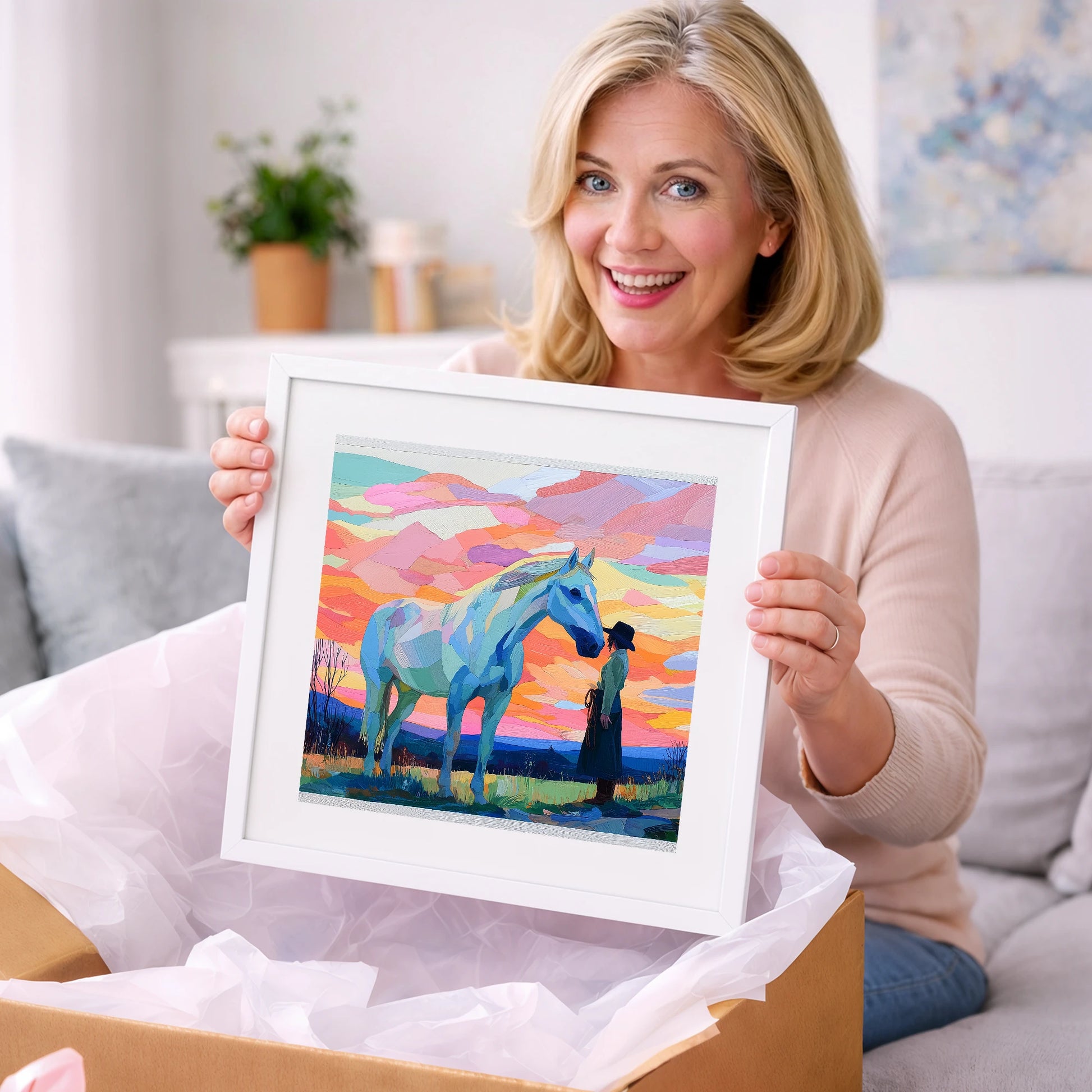 Vibrant Horizon Partnership - horse & rider art gift idea for horse lovers
