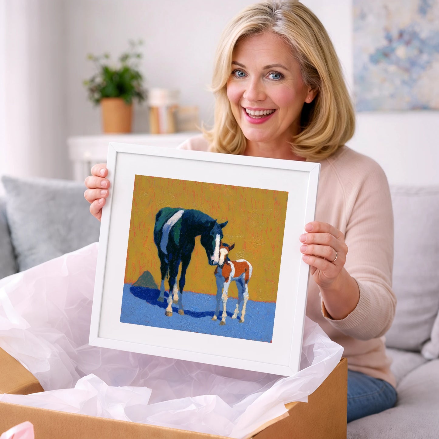 Sun-Drenched Devotion - mare & foal art gift idea for horse lovers