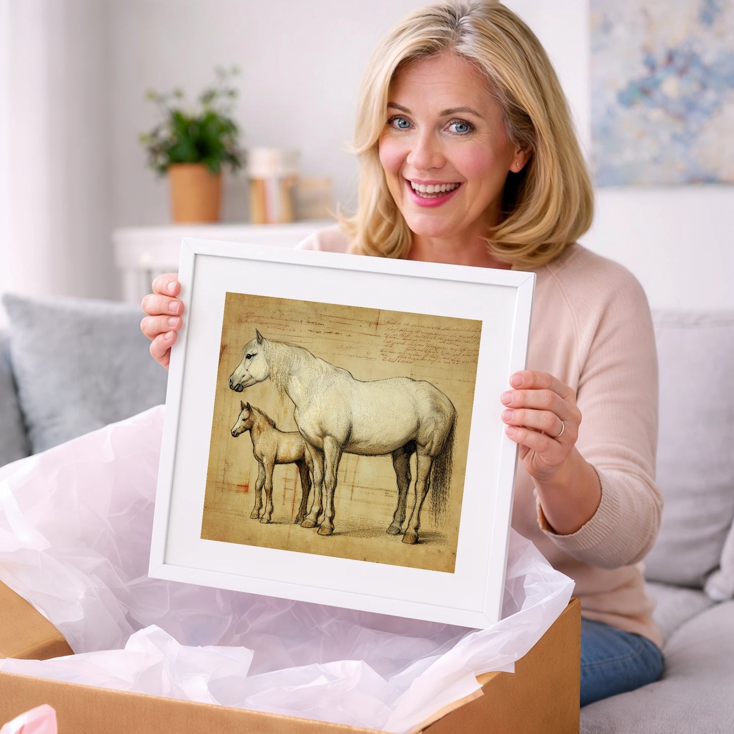 Heritage Mare and Foal Sketch - mare & foal art gift idea for horse lovers