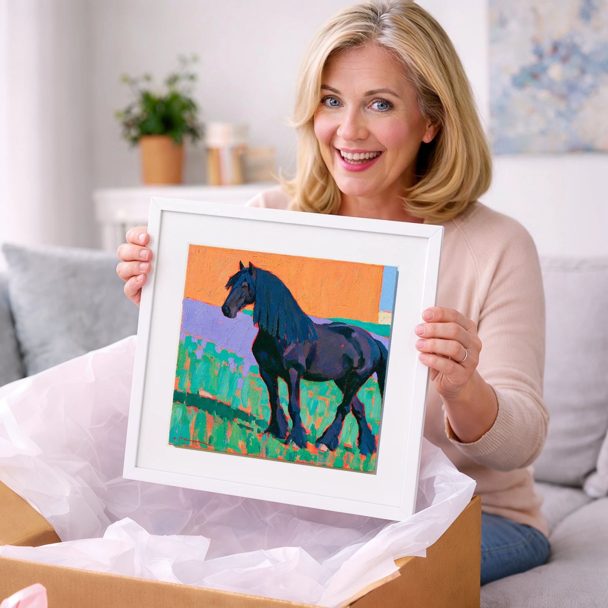 Friesian Horse in Vivid Colour - horse breed art gift idea for horse lovers