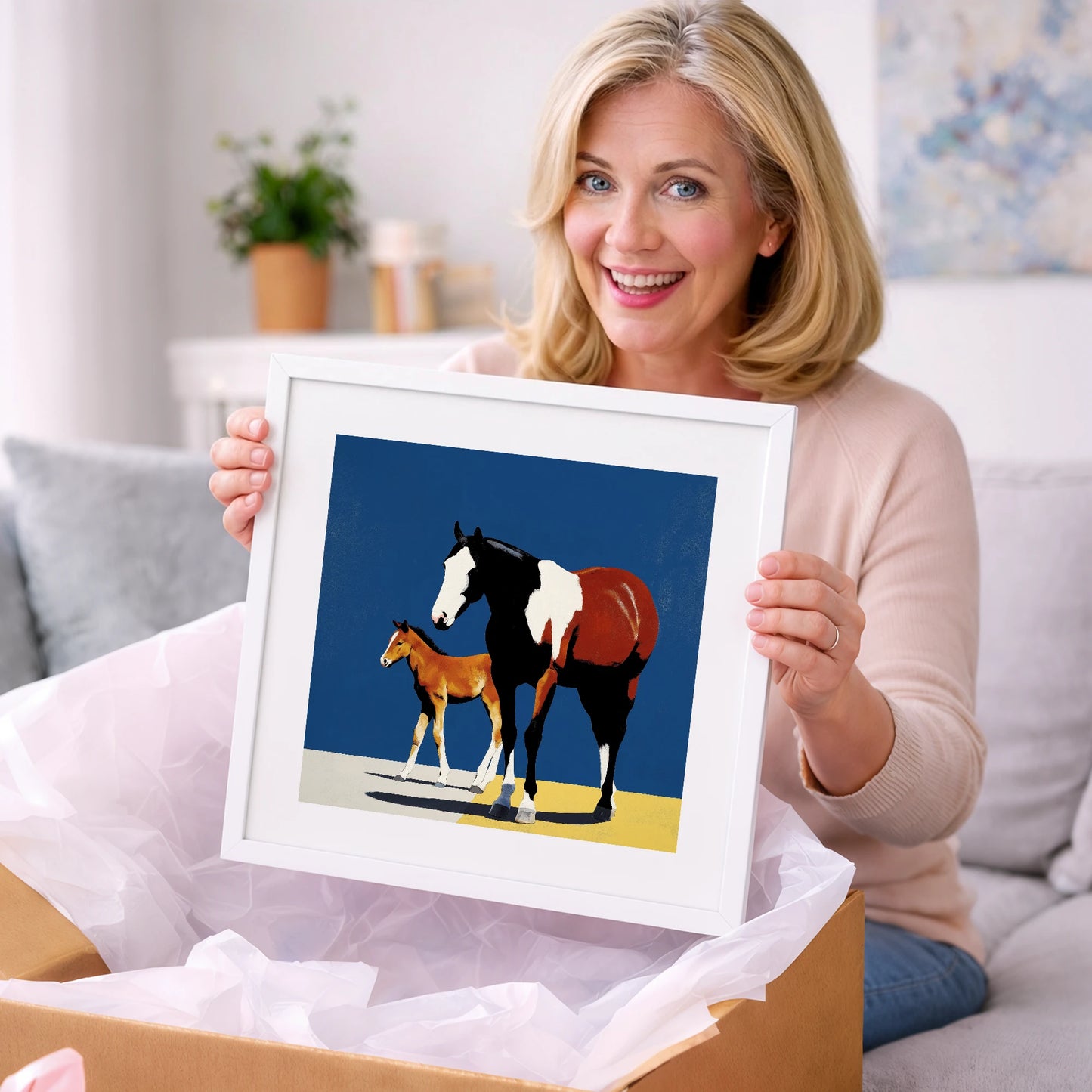 Striking Skewbald Bond - mare & foal art gift idea for horse lovers