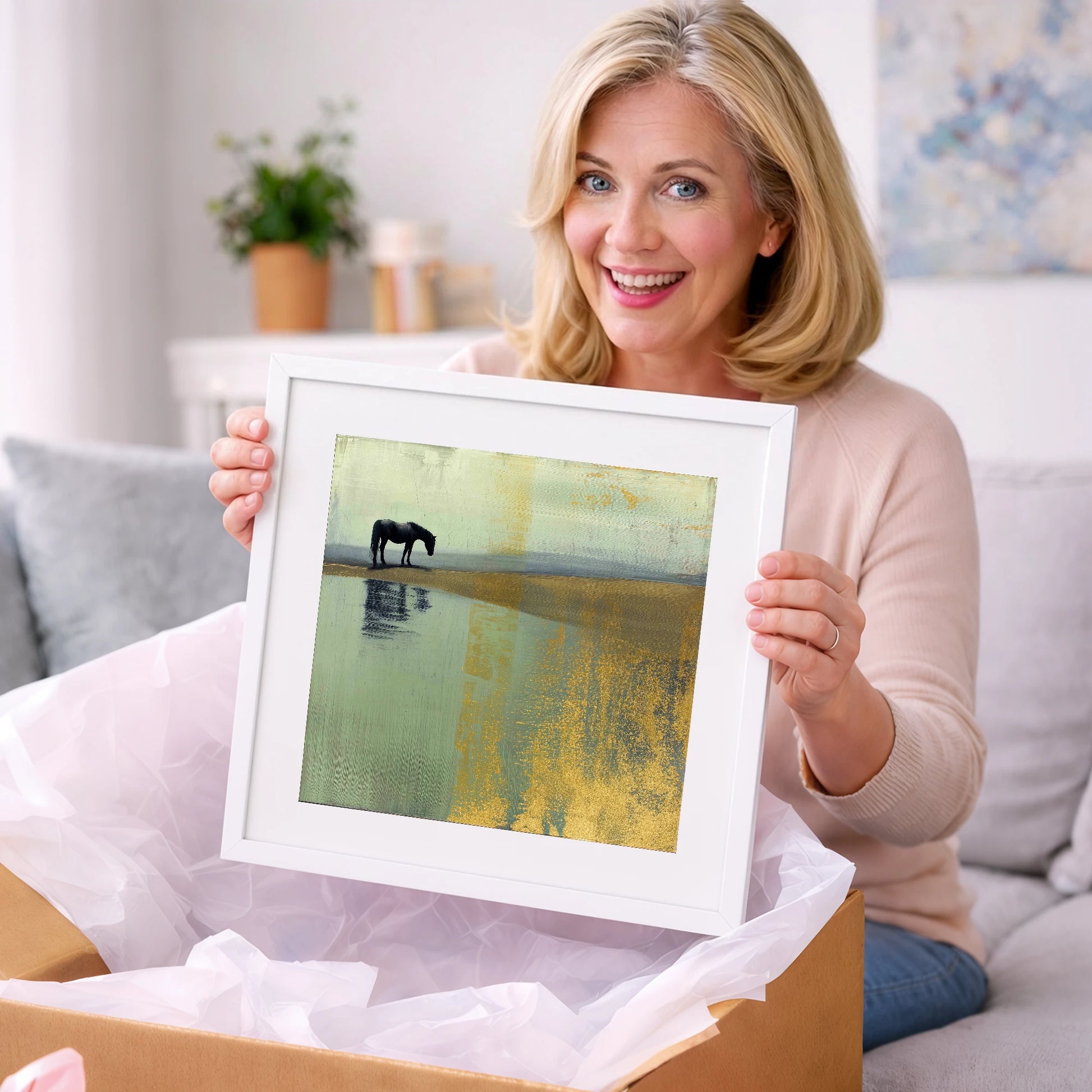 Gilded Solitude - horse landscape art gift idea for horse lovers