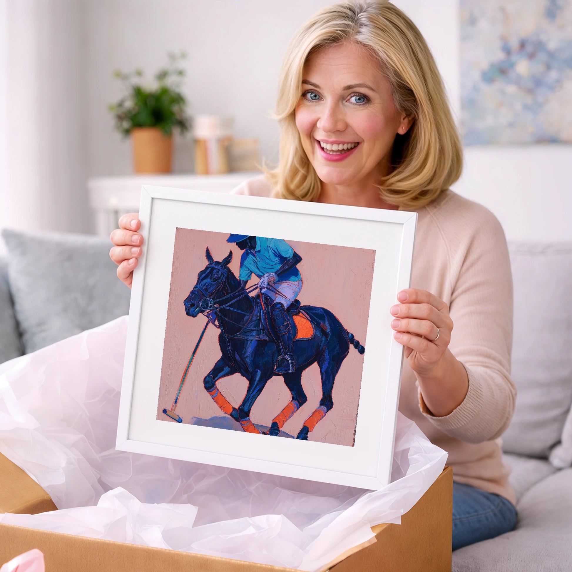 The Indigo Strike - polo horse art gift idea for horse lovers
