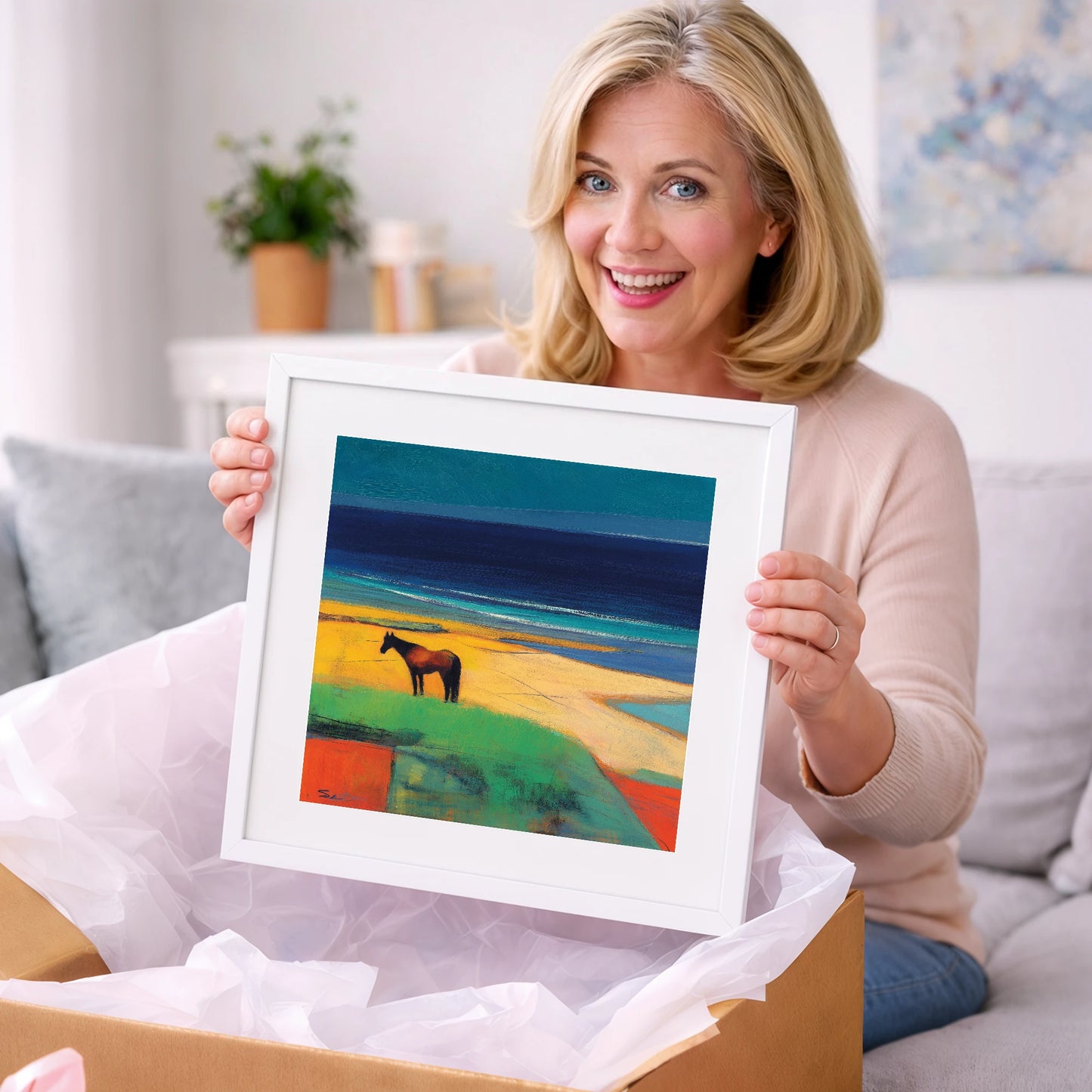 Vibrant Coastal Solitude - horse landscape art gift idea for horse lovers