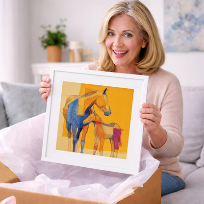 Vibrant Amber Kinship - mare & foal art gift idea for horse lovers