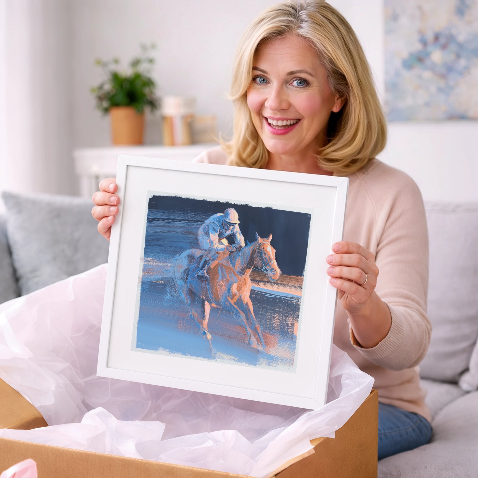 Twilight Stretch - racing horse art gift idea for horse lovers