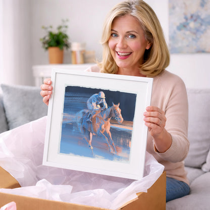 Twilight Stretch - racing horse art gift idea for horse lovers