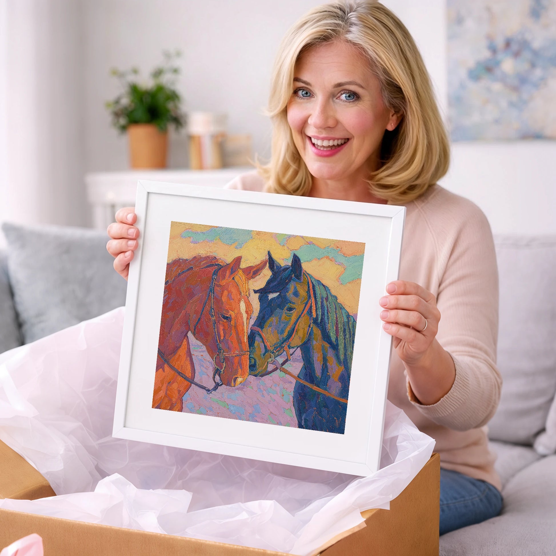 Vibrant Equine Bond - horse portrait art gift idea for horse lovers
