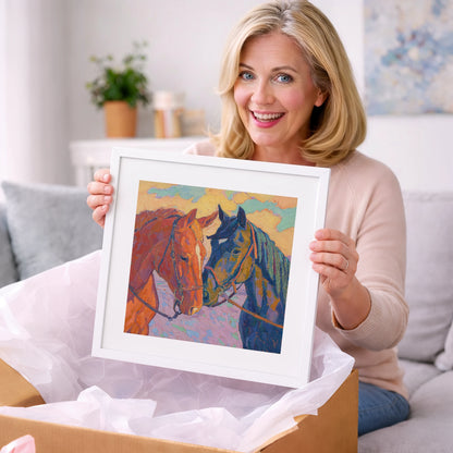 Vibrant Equine Bond - horse portrait art gift idea for horse lovers