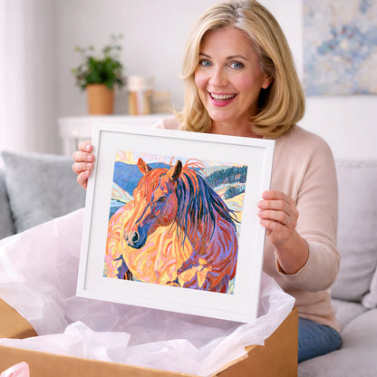 Horse in Vibrant Mountain Snow - horse breed art gift idea for horse lovers