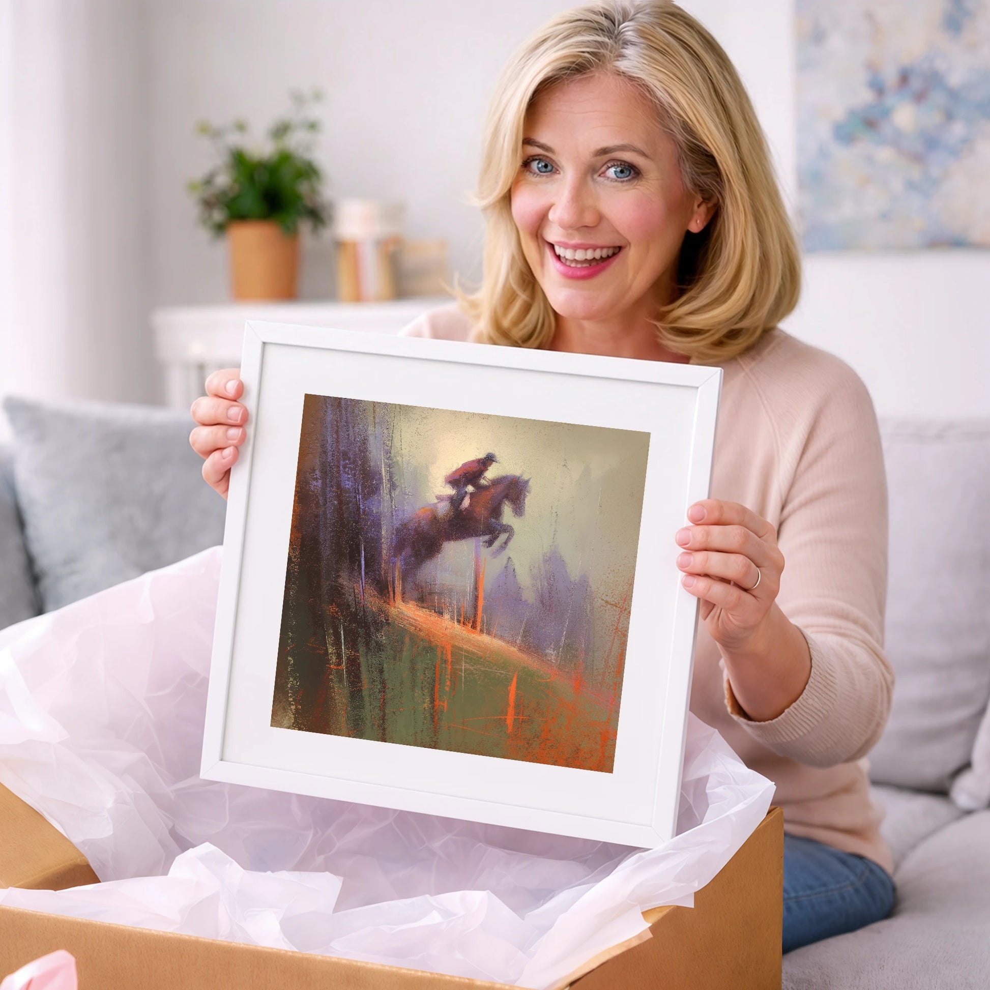 Flight Through the Haze - show jumping horse art gift idea for horse lovers