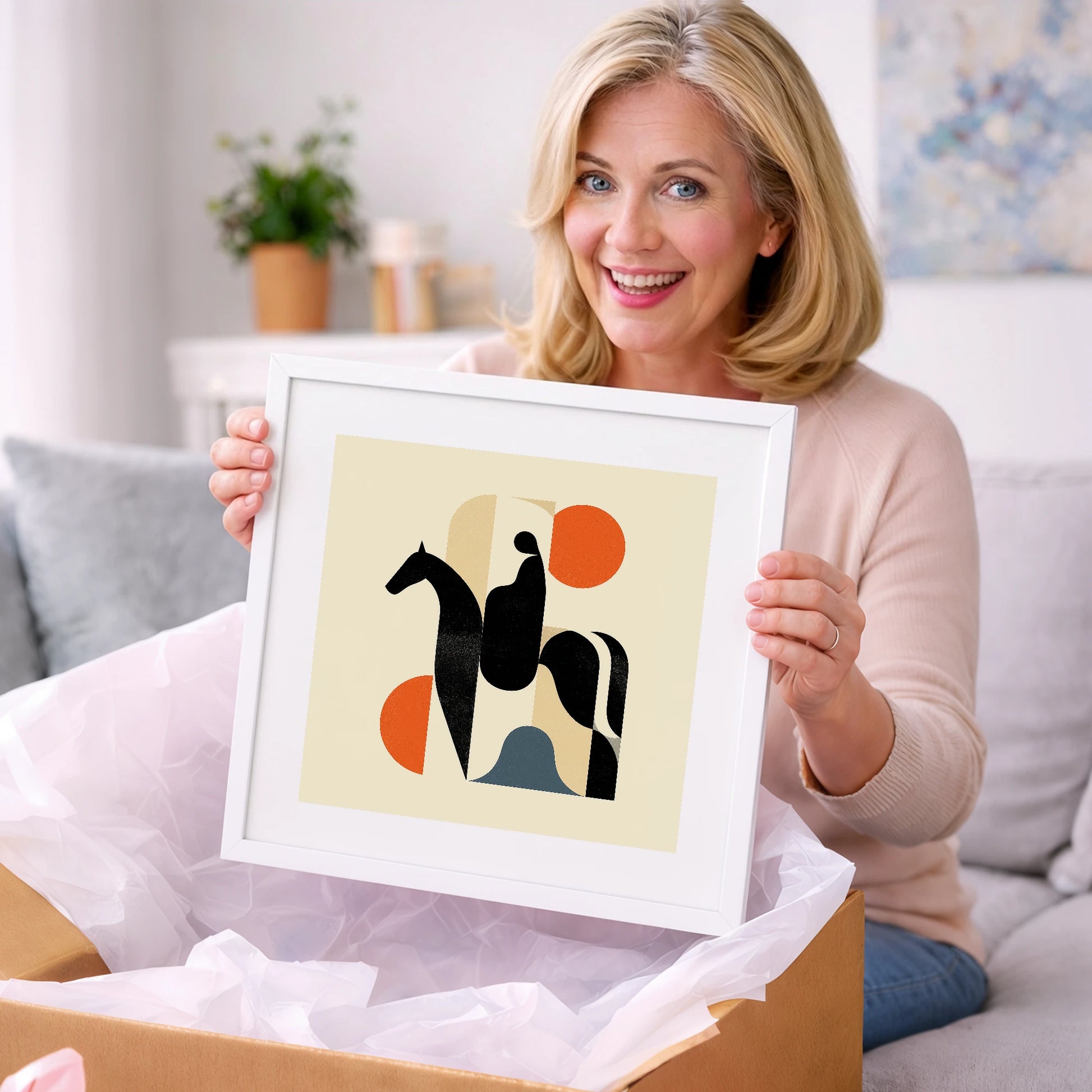 Mid-Century Silhouette - horse & rider art gift idea for horse lovers