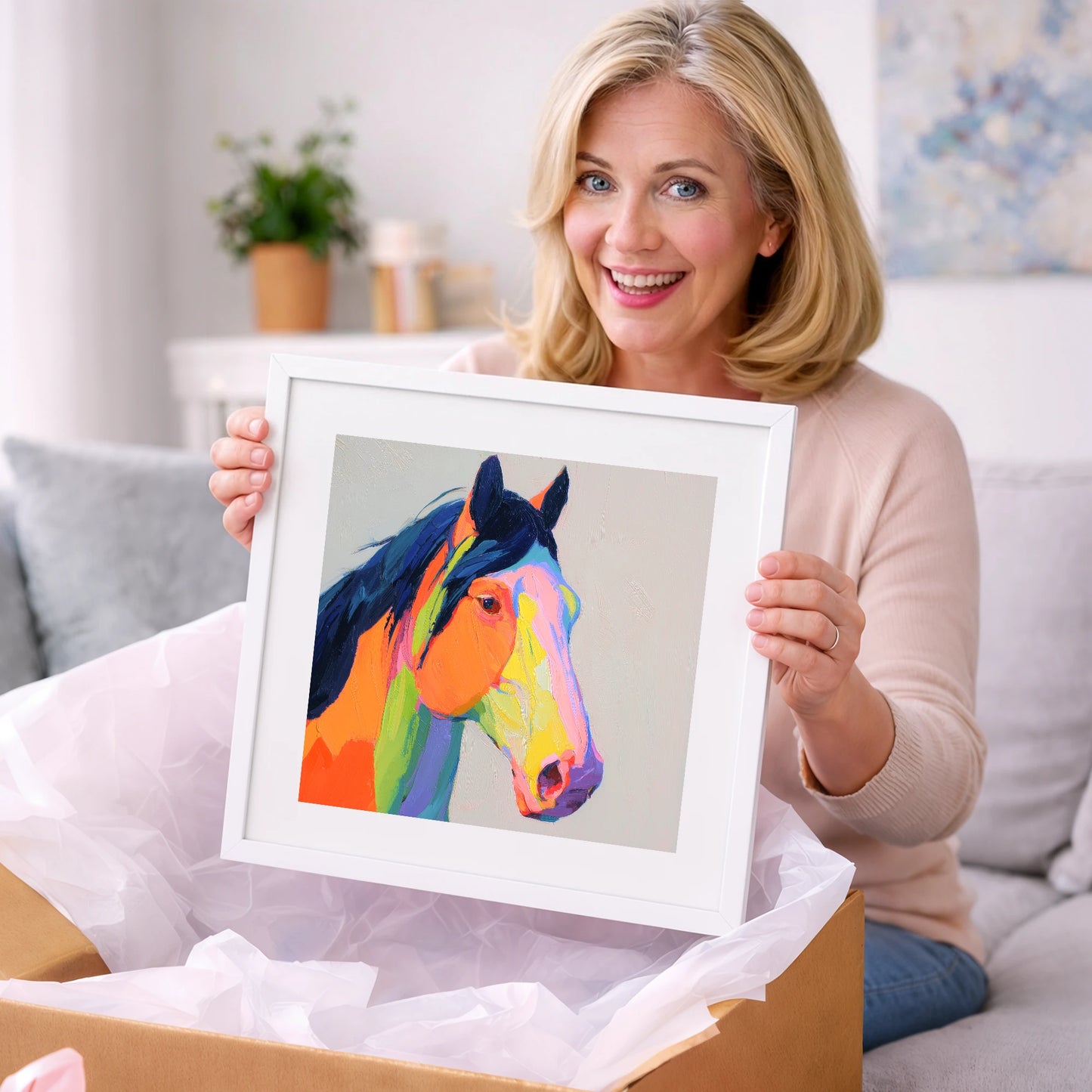 Technicolour Equine Profile - horse portrait art gift idea for horse lovers