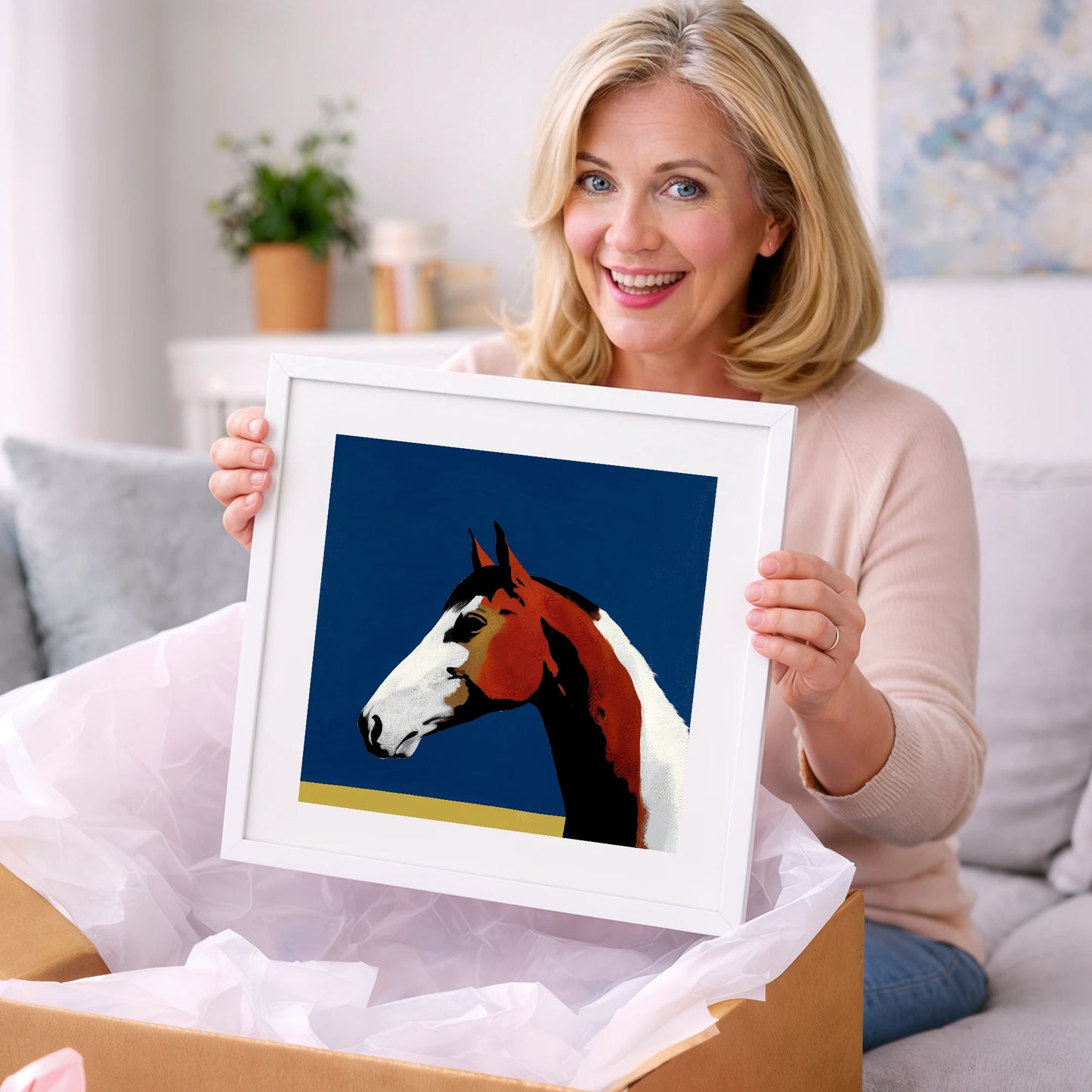 Vivid Profile in Azure - horse portrait art gift idea for horse lovers