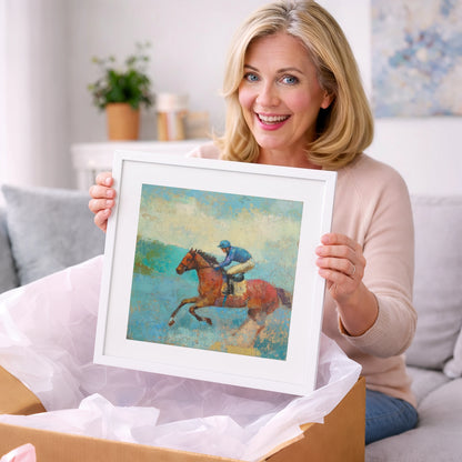 Flight in Turquoise - racing horse art gift idea for horse lovers