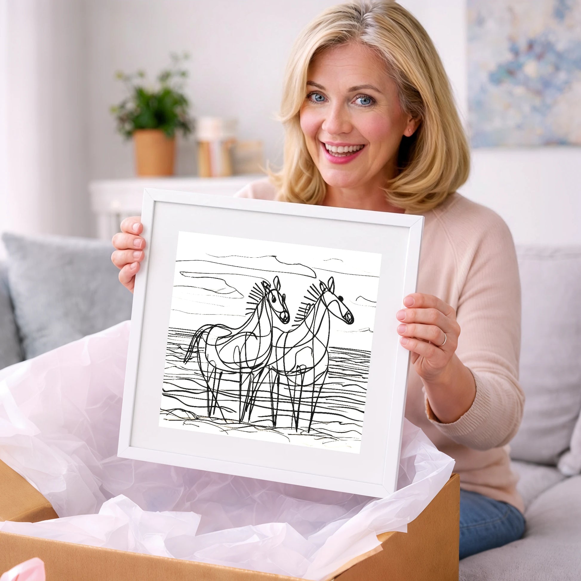 Linear Equine Companions - horse landscape art gift idea for horse lovers