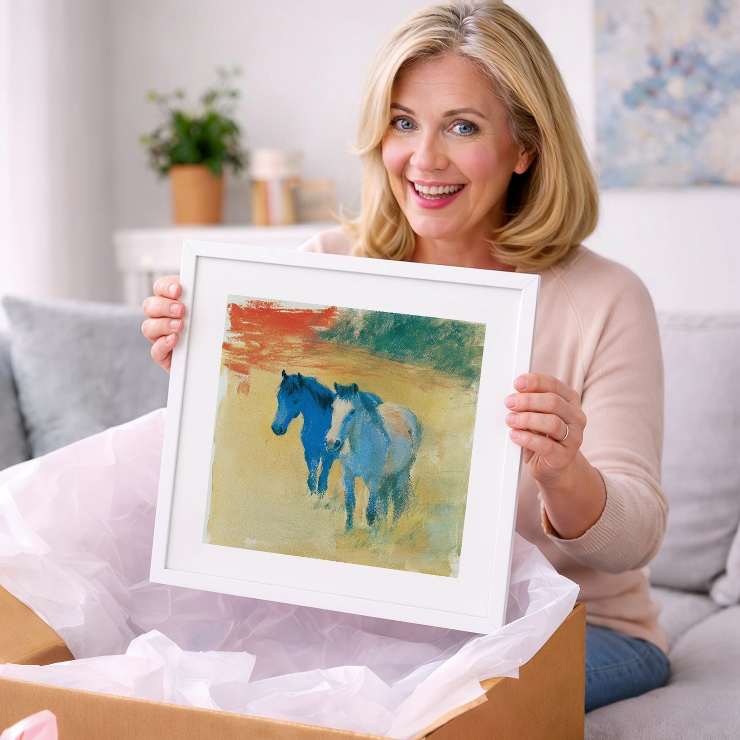 Cobalt Companions - horse landscape art gift idea for horse lovers