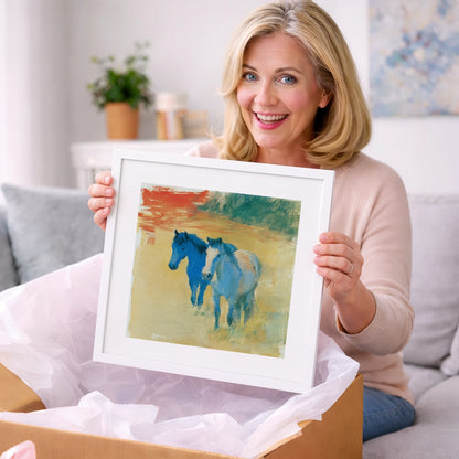 Cobalt Companions - horse landscape art gift idea for horse lovers