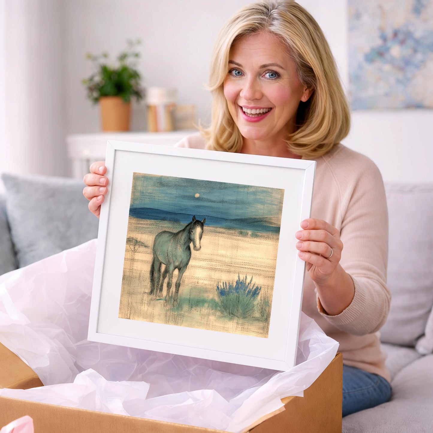 Twilight Moonlit Watch - horse landscape art gift idea for horse lovers