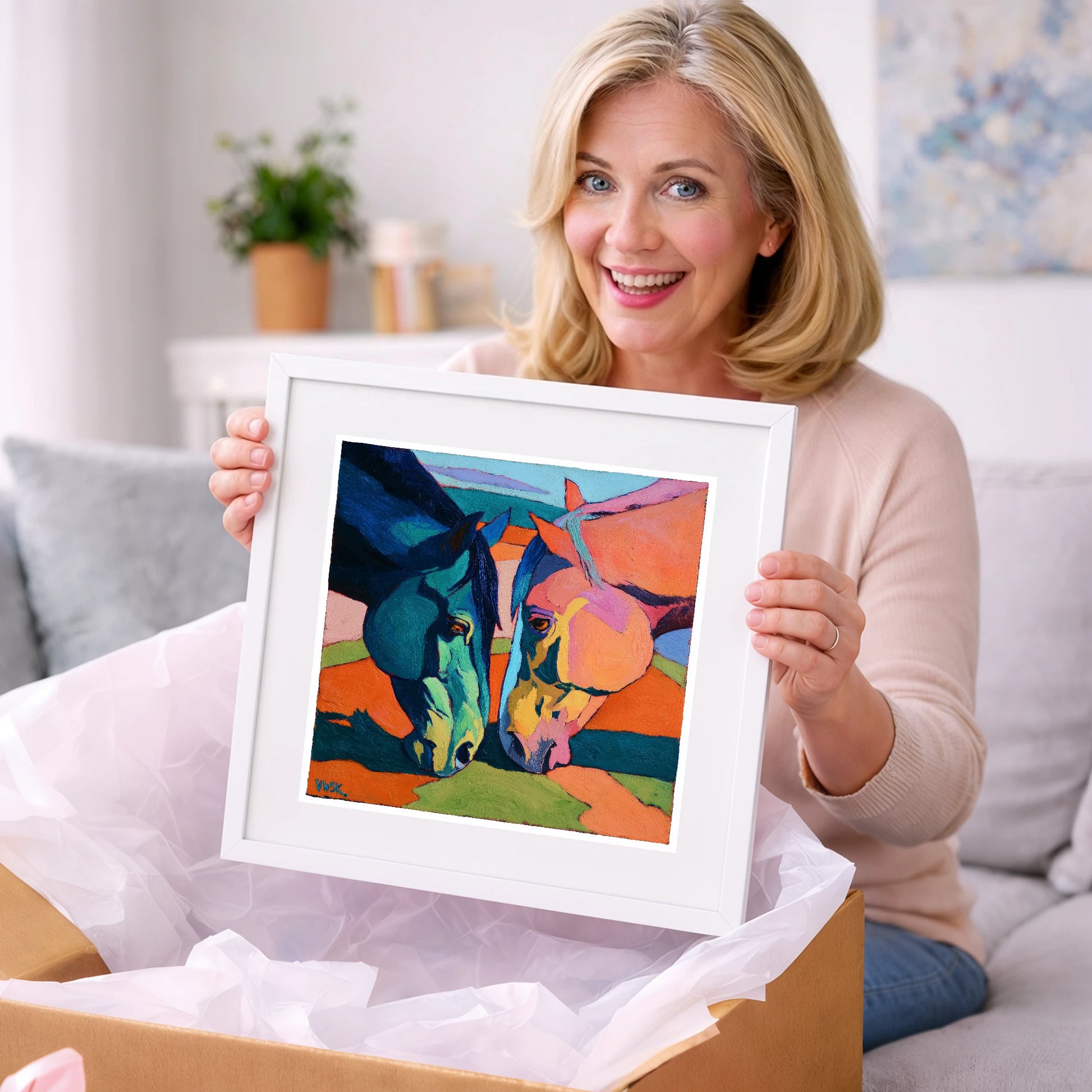 Vibrant Companions - horse portrait art gift idea for horse lovers