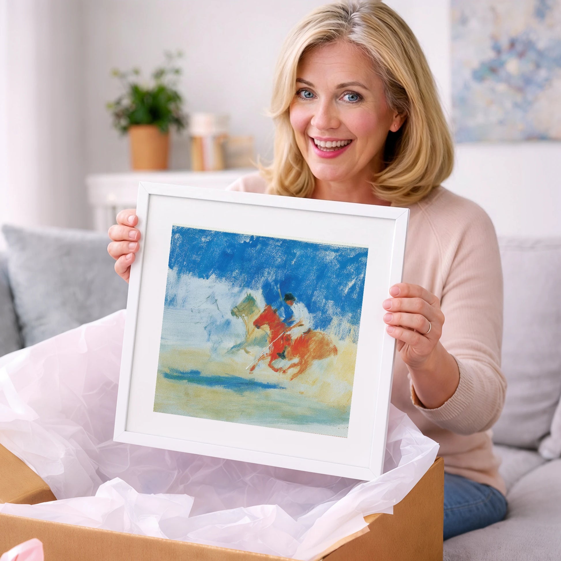 Cerulean Polo Chase - polo horse art gift idea for horse lovers