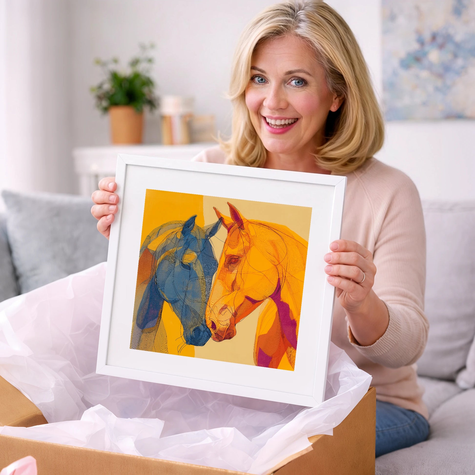 Cobalt and Amber Bond - horse portrait art gift idea for horse lovers