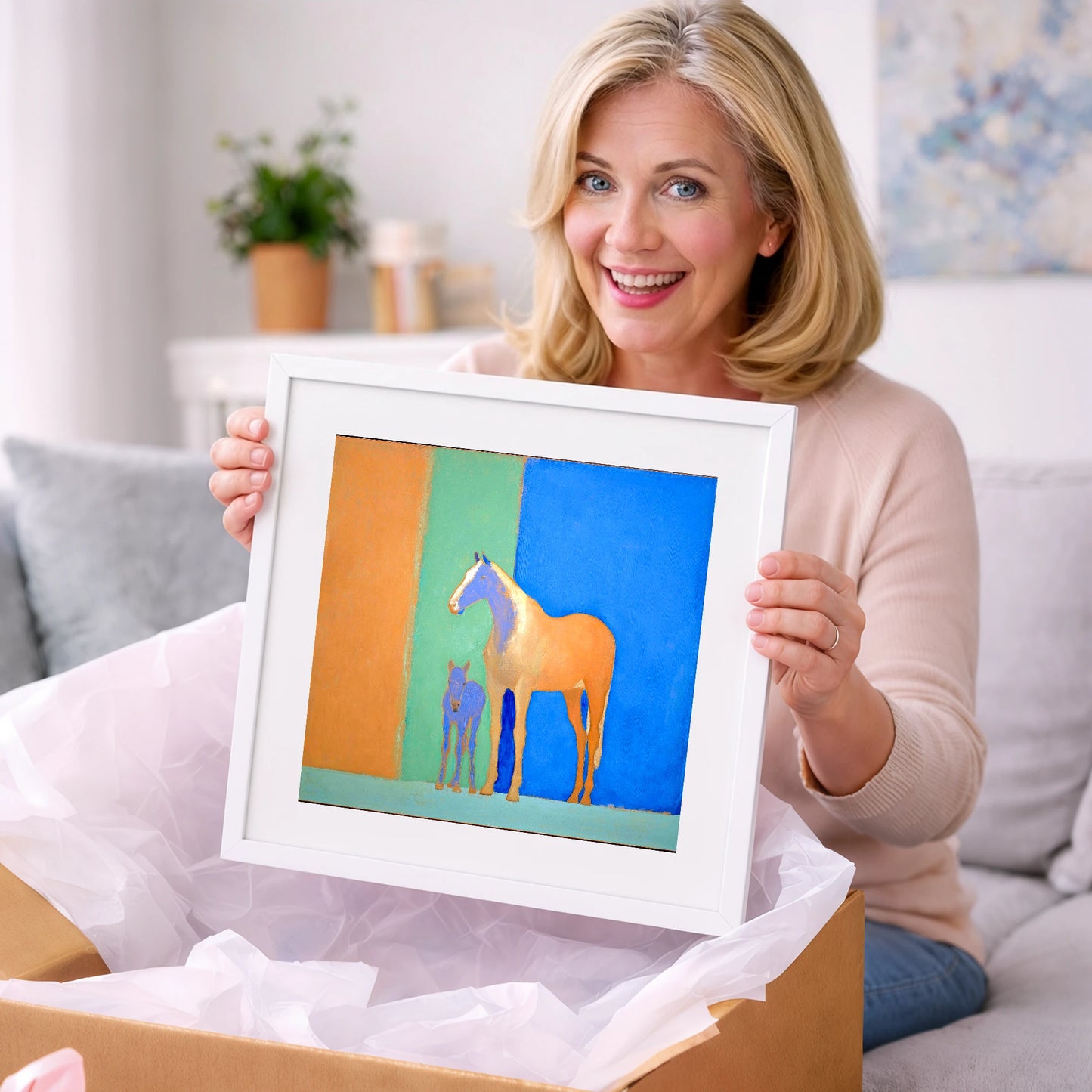 Cobalt and Sand - mare & foal art gift idea for horse lovers