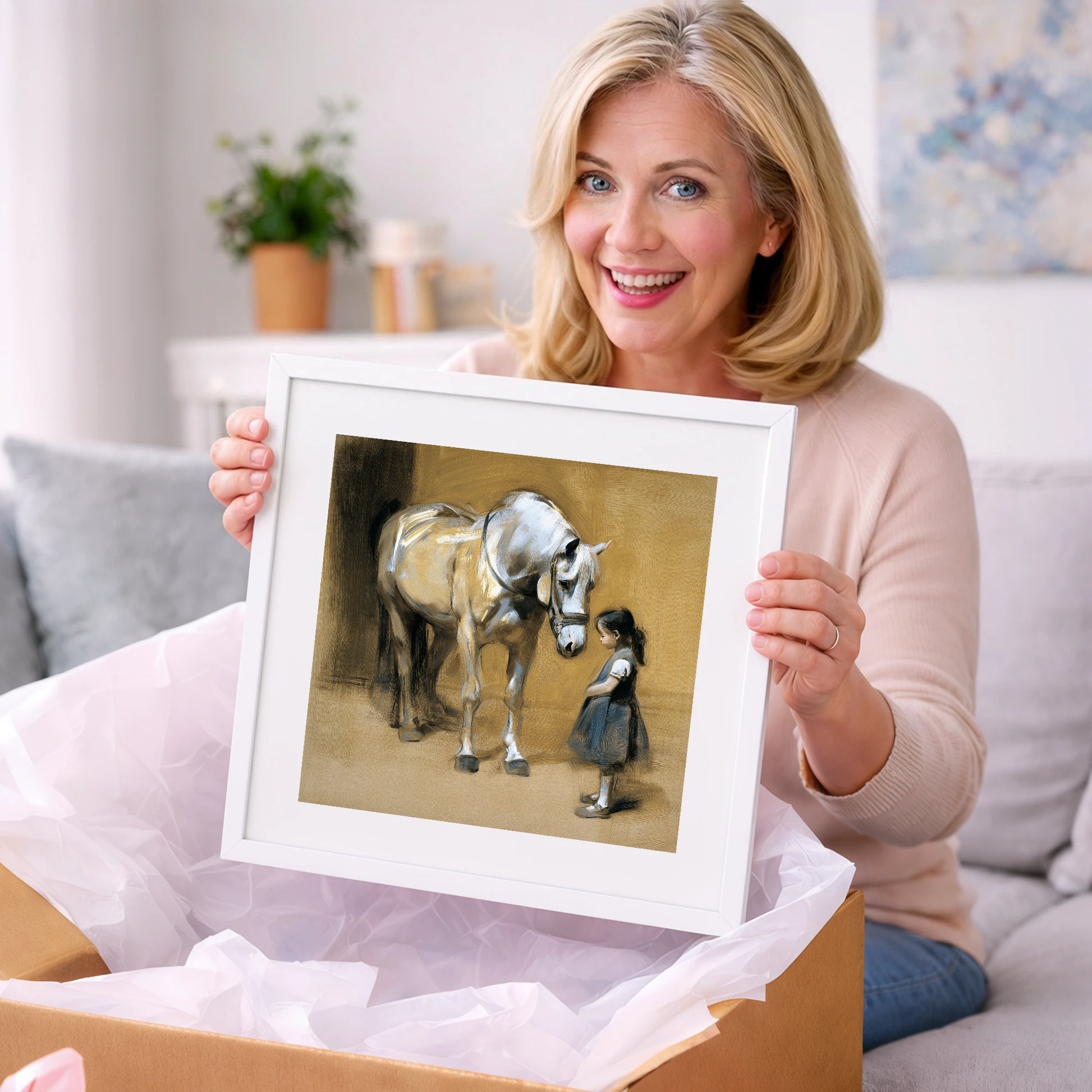 A Quiet Greeting - horse & rider art gift idea for horse lovers