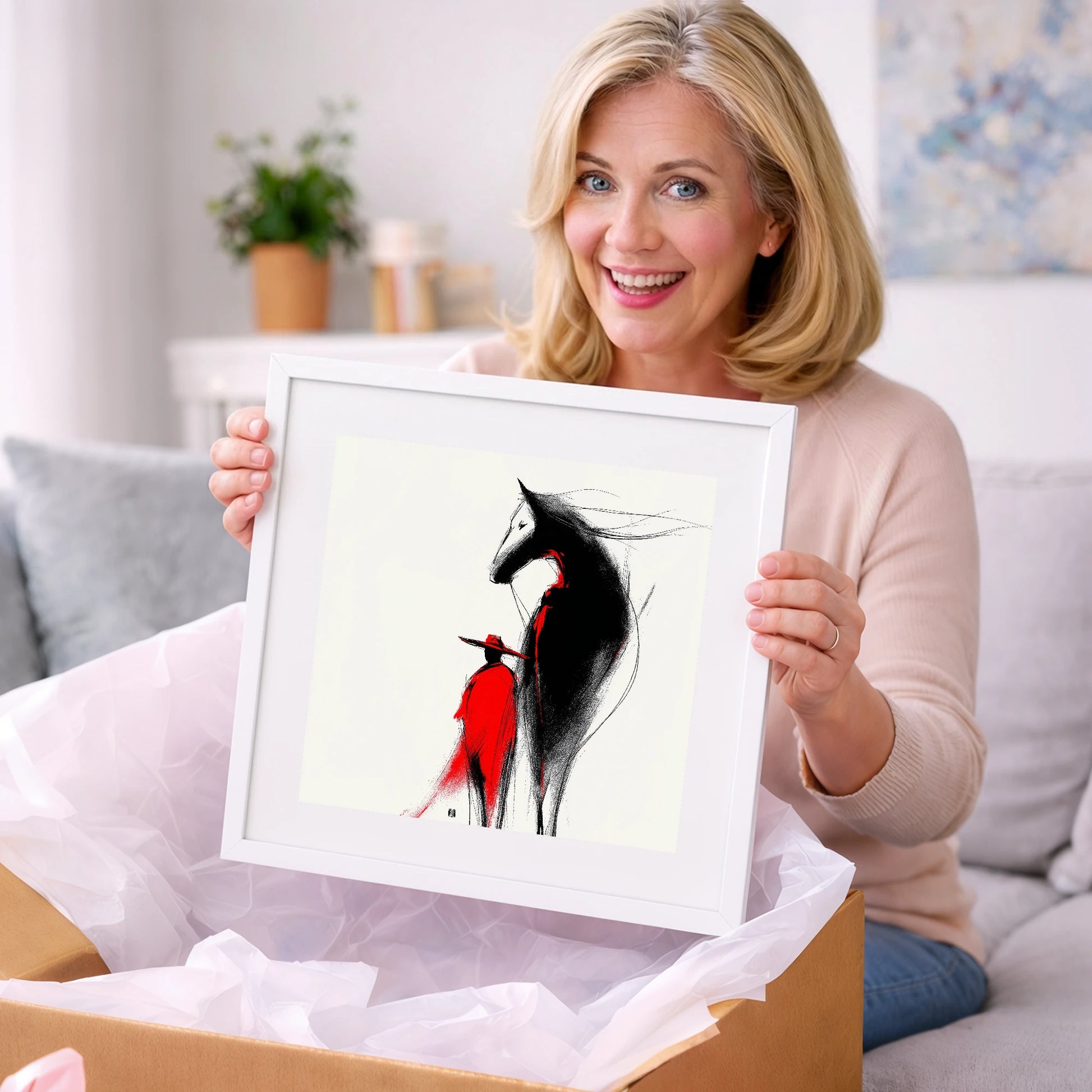 Crimson Rider Silhouette - western horse art gift idea for horse lovers