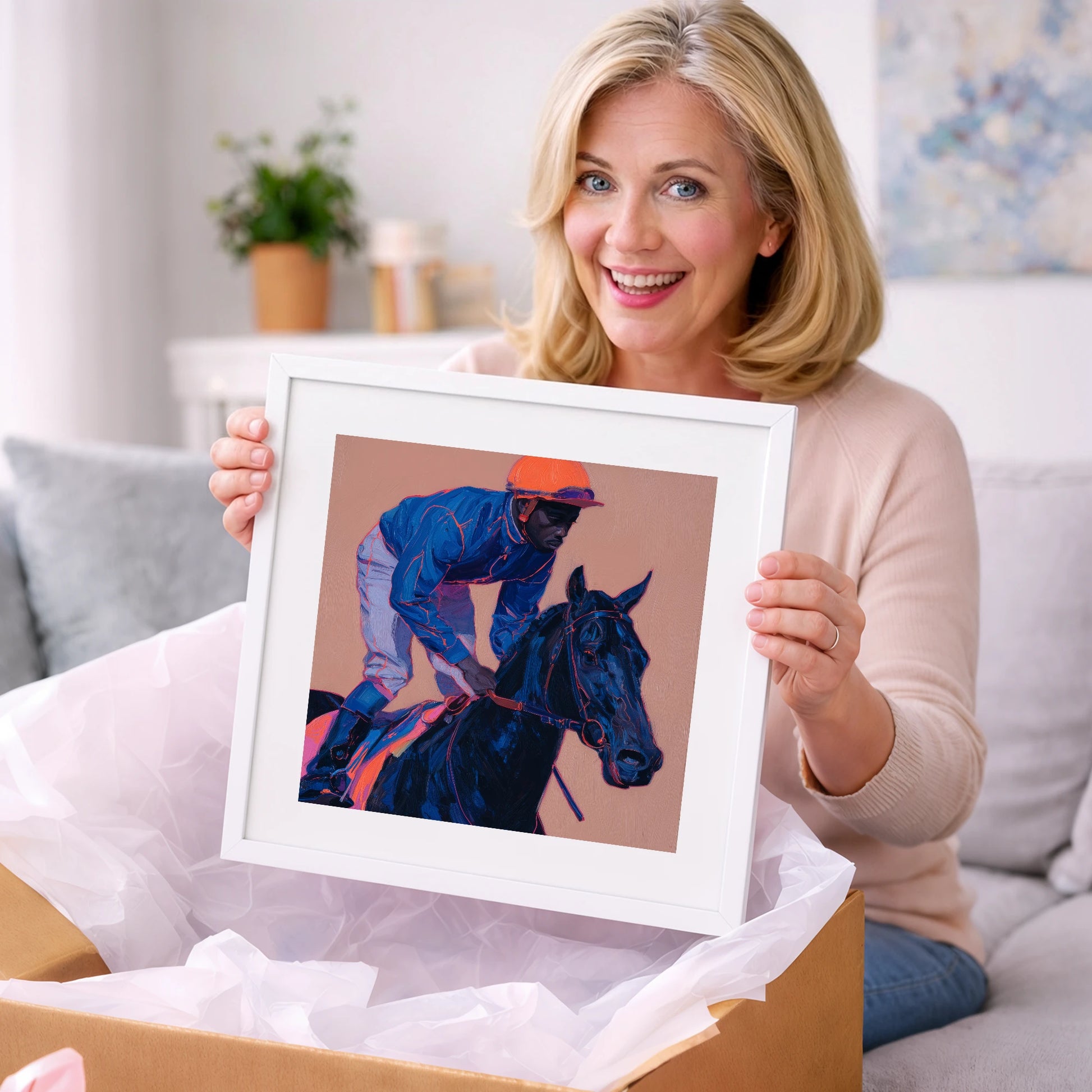 Indigo Charge - racing horse art gift idea for horse lovers