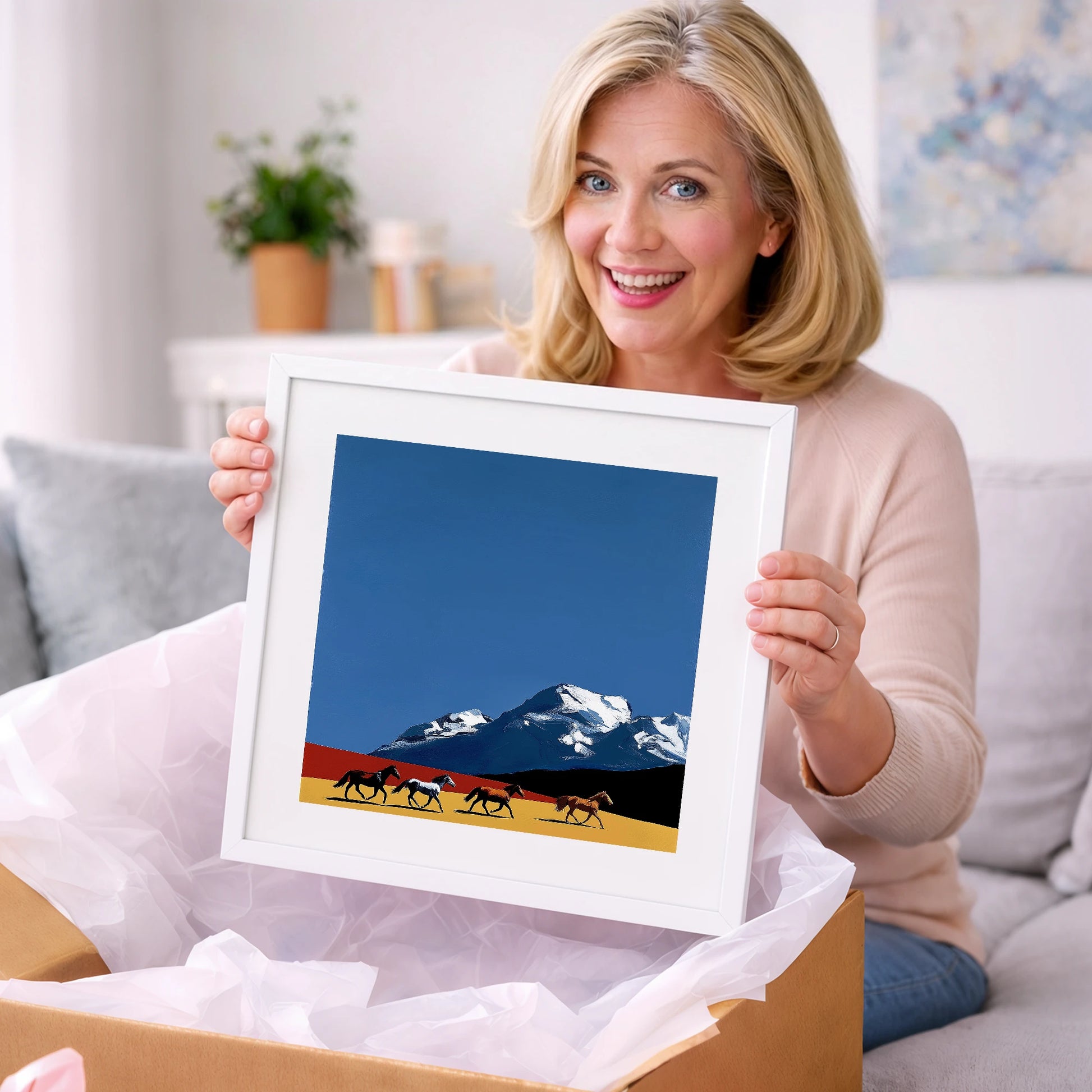 Gallop Beneath the Peaks - horse landscape art gift idea for horse lovers