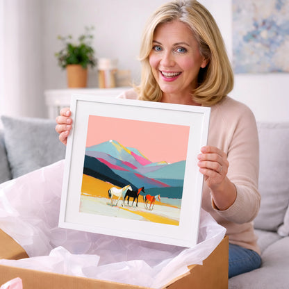 Vibrant Mountain Herd - horse landscape art gift idea for horse lovers