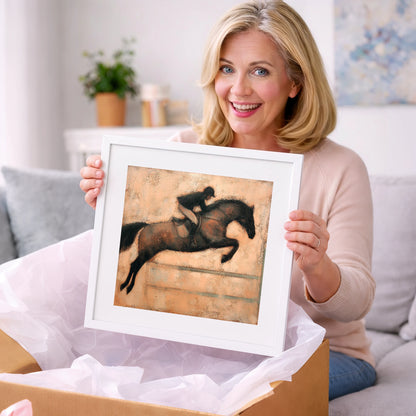 Suspended in Flight - show jumping horse art gift idea for horse lovers