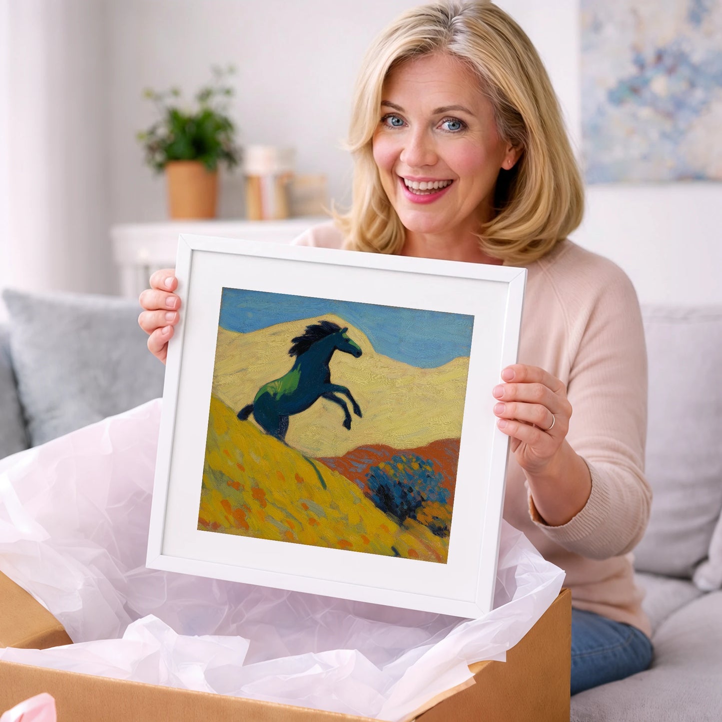 Rearing Indigo - wild horses art gift idea for horse lovers