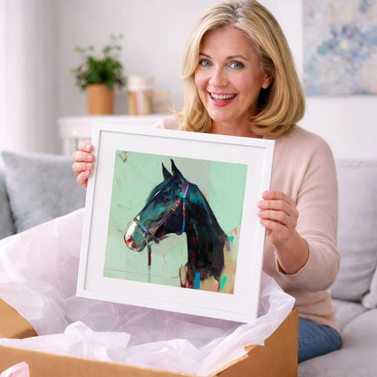 Midnight Profile in Teal - horse portrait art gift idea for horse lovers