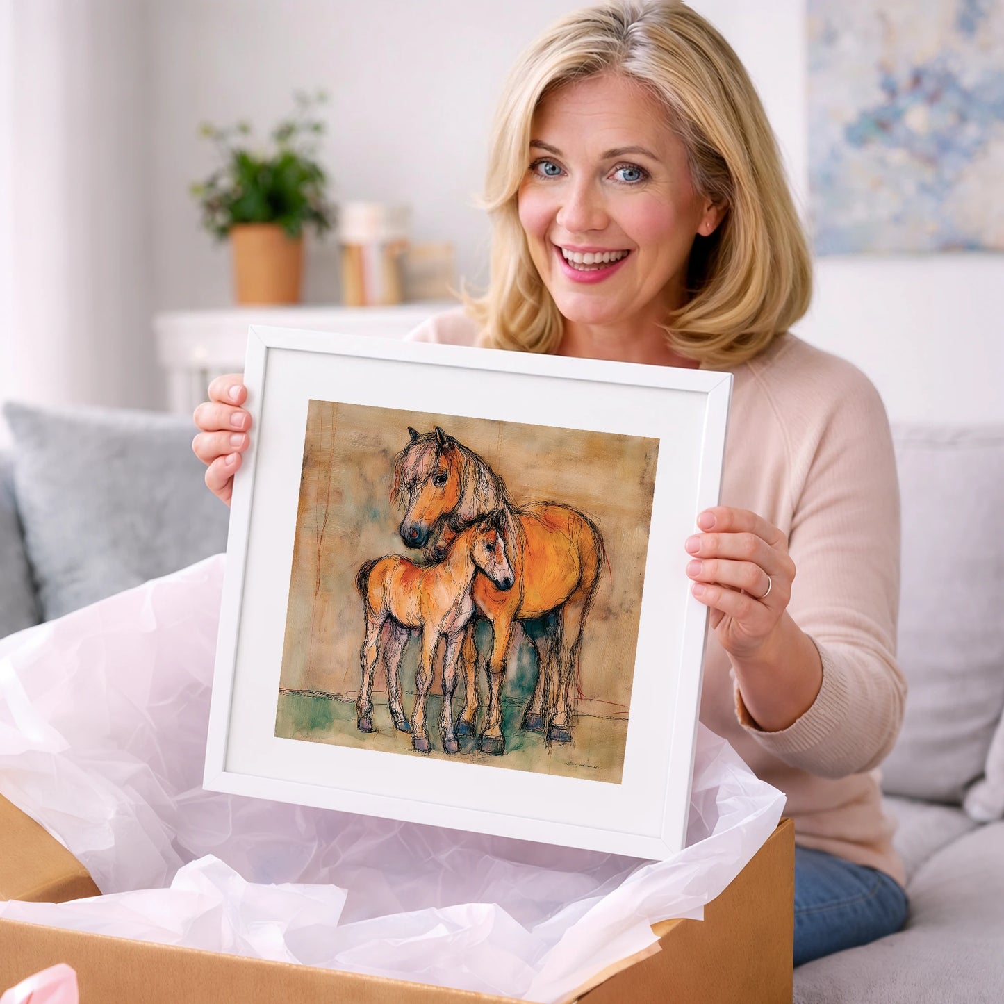Tender Earth Bond - mare & foal art gift idea for horse lovers