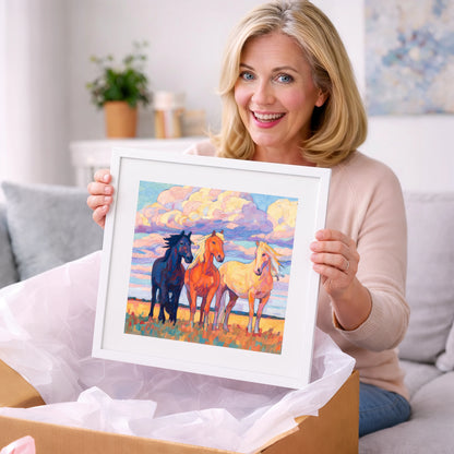 Three Under Painted Skies - horse landscape art gift idea for horse lovers