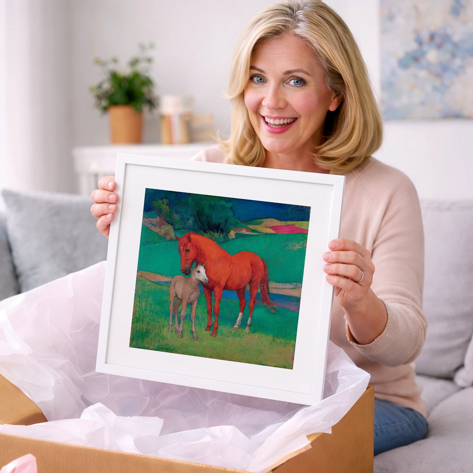 Vibrant Maternal Bond - mare & foal art gift idea for horse lovers