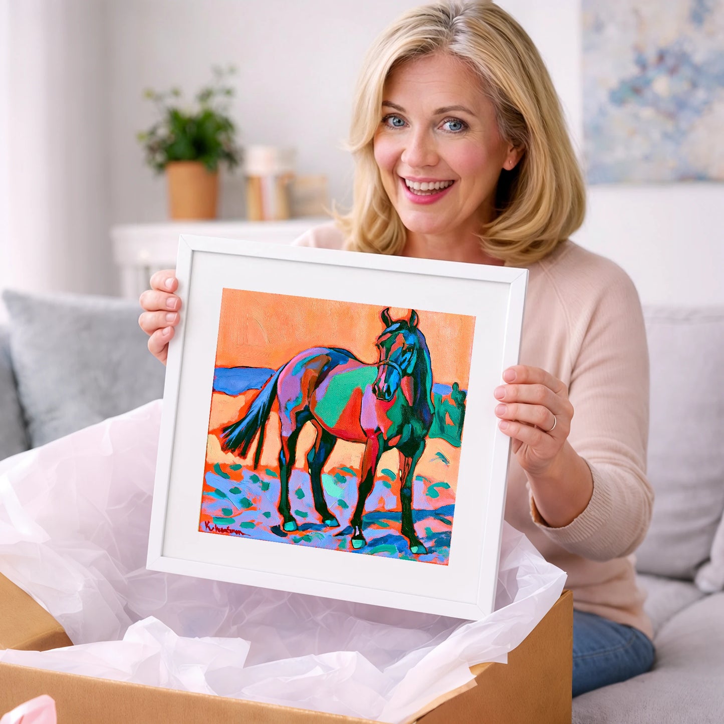 Vivid Turquoise And Purple Horse - horse breed art gift idea for horse lovers