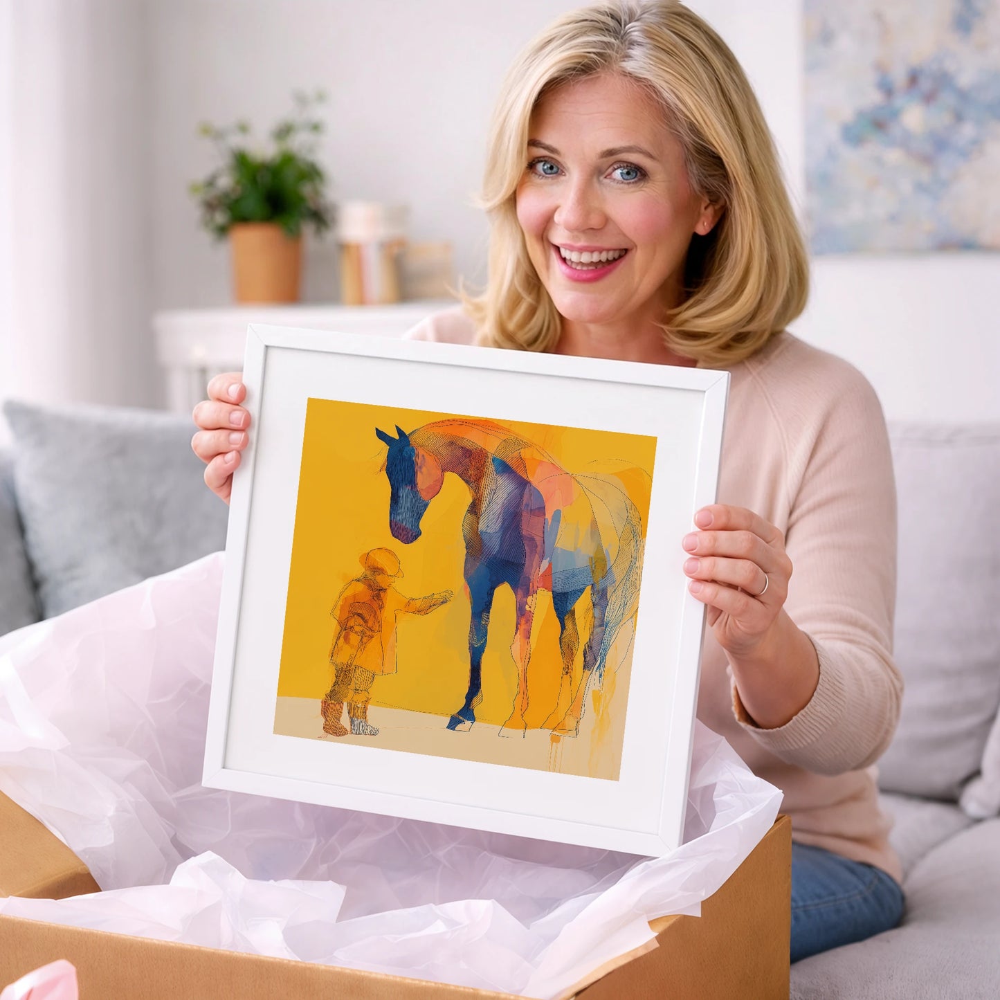 First Encounter in Gold - horse & rider art gift idea for horse lovers