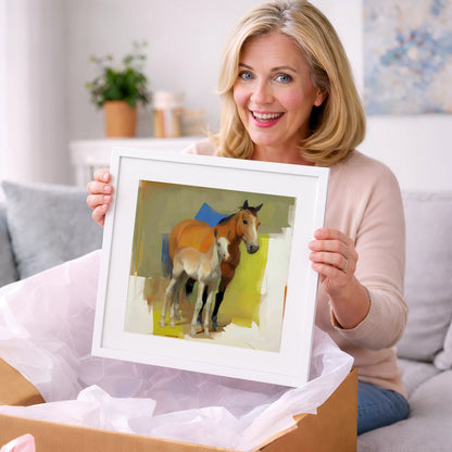 Modern Golden Bond - mare & foal art gift idea for horse lovers