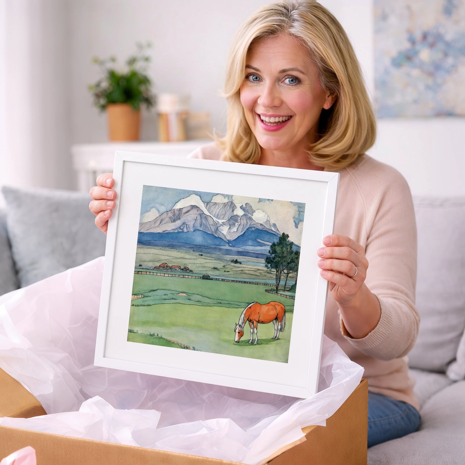Alpine Pastures - horse landscape art gift idea for horse lovers