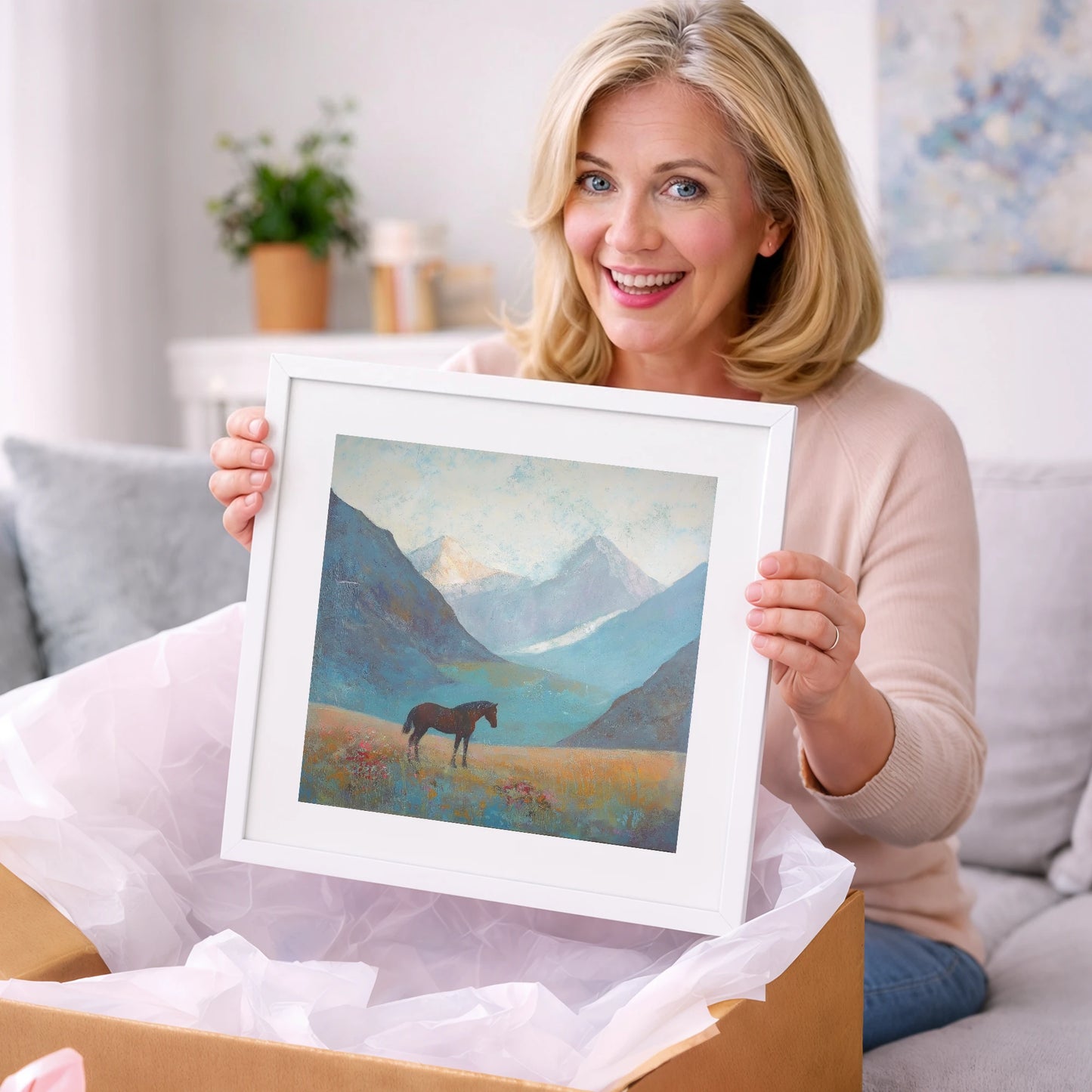 Mountain Solitude - horse landscape art gift idea for horse lovers
