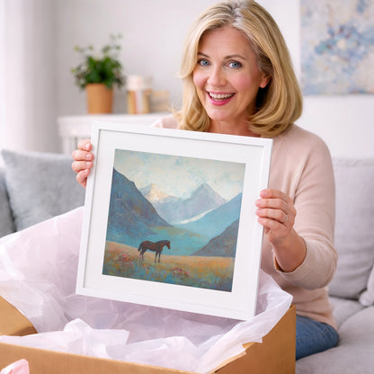 Mountain Solitude - horse landscape art gift idea for horse lovers