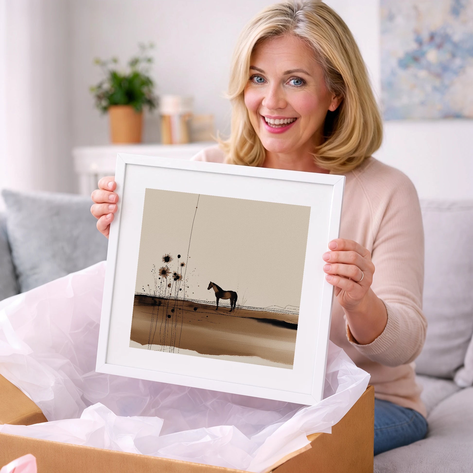 Stillness in Sepia - horse landscape art gift idea for horse lovers