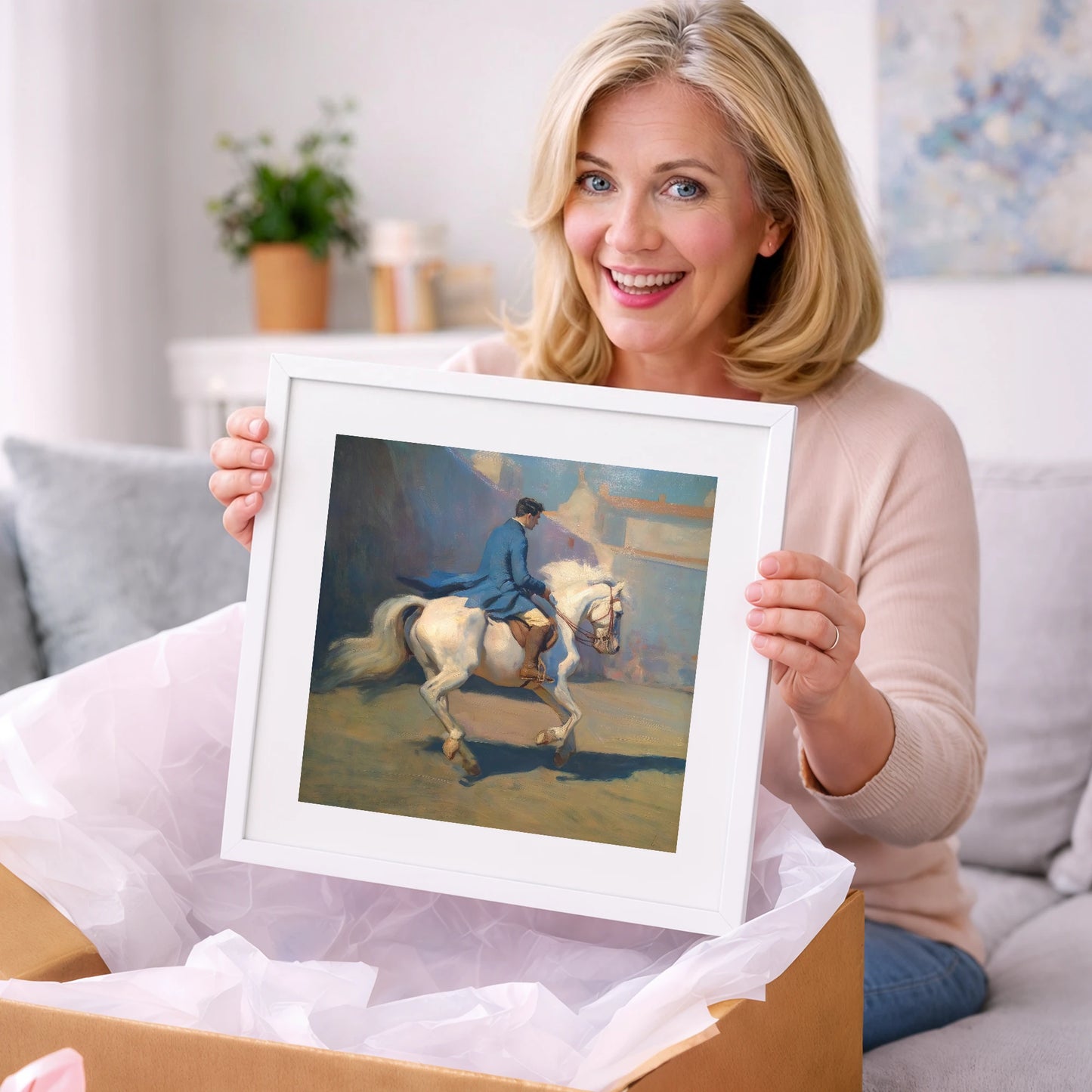 Grace in Blue and Grey - dressage horse art gift idea for horse lovers